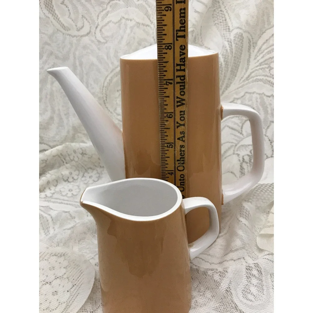 Vintage‎ MCM Mikasa Cera-Stone Brown/Mustard  Coffee Pot and Creamer, Japan